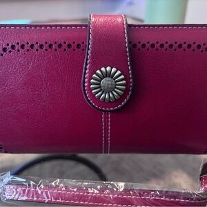 Chic Red Women's Wallet with Floral Accent